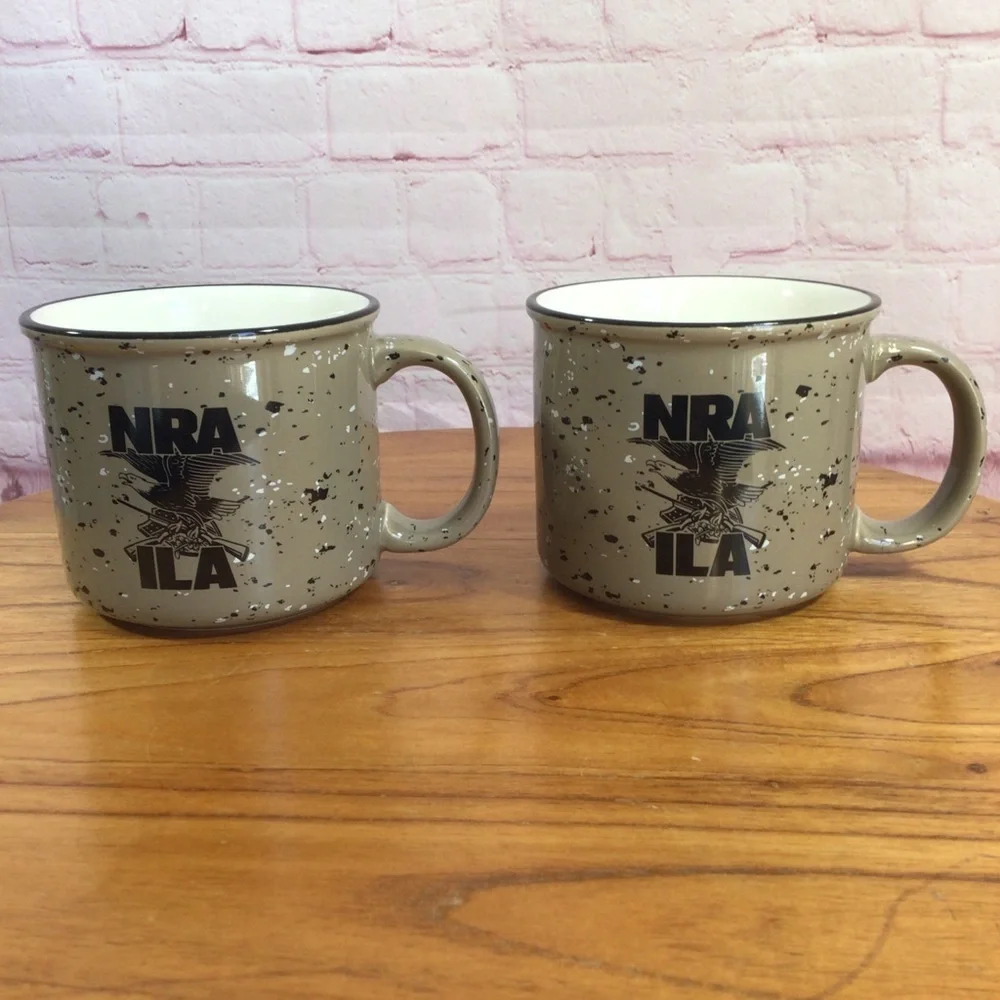 NRA ILA Tan and Black Speckled Ceramic Mugs - Set of 2 - Picture 1 of 6